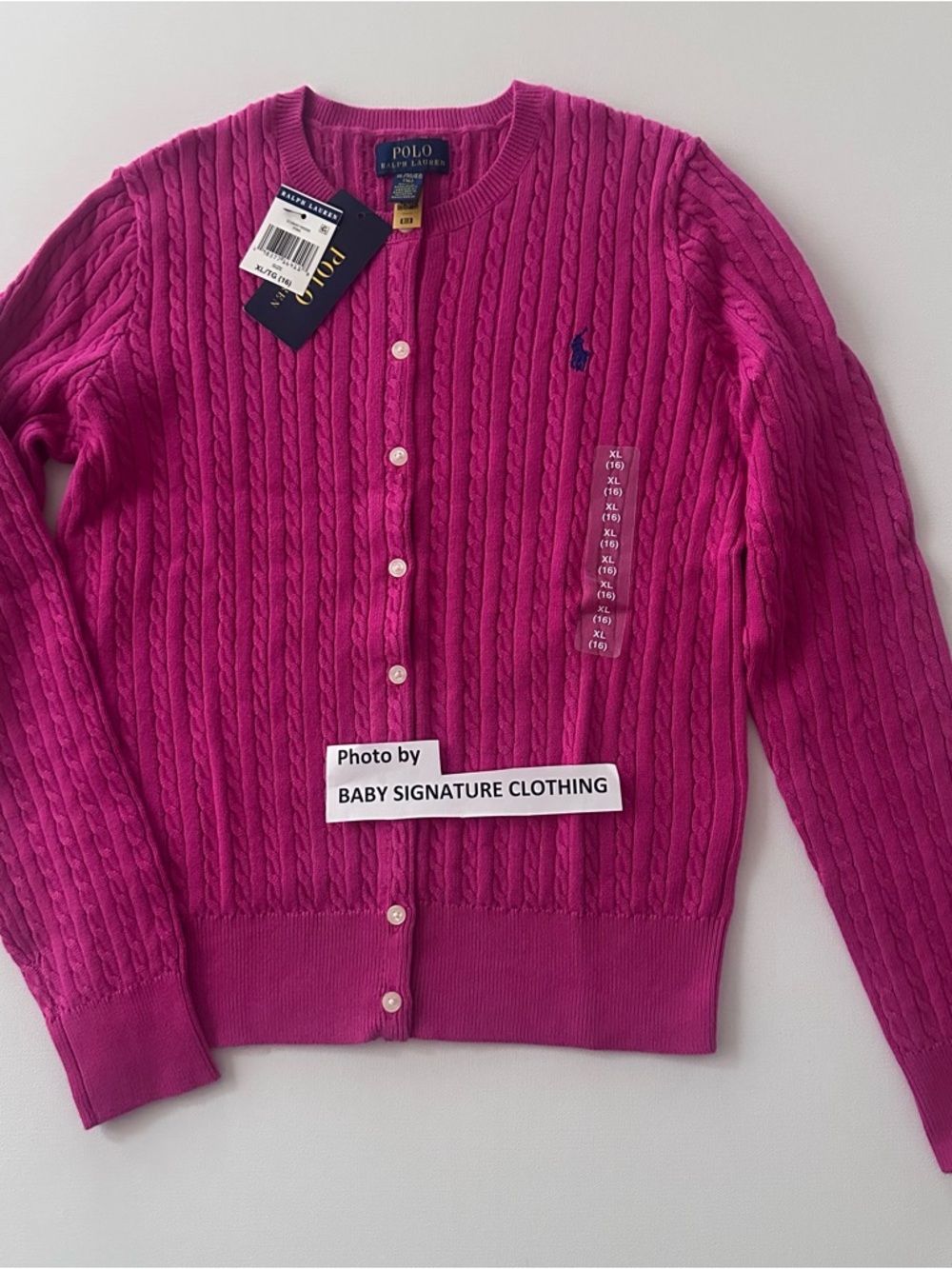 Polo Ralph Lauren Girls 16 Pink Cable-Knit Cotton Cardigan NWT Preppy